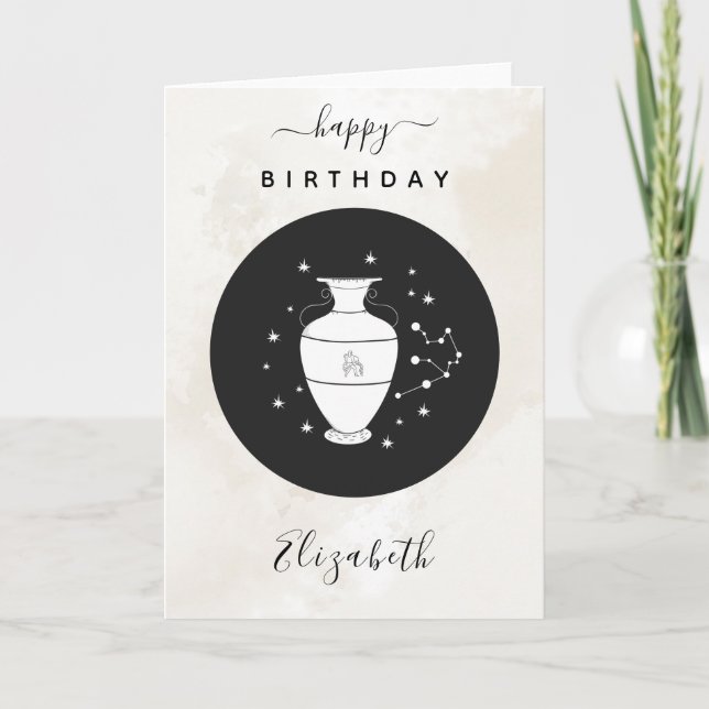 Aquarius Astrology Sign Horoscope Elegant Birthday Card (Front)