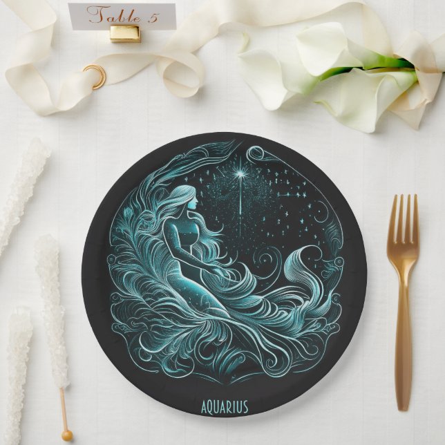 Aquarius Astrology Star Designed Paper Plate (Wedding)