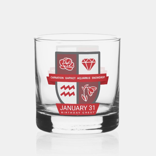 Aquarius Birthday Crest™ January 20-31 Whiskey Glass (Front)