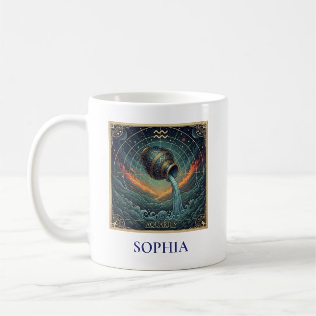 Aquarius Blue Celestial Zodiac Coffee Mug (Left)