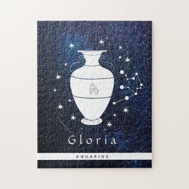 Aquarius Blue Cosmic Star Galaxy Zodiac Sign Name Jigsaw Puzzle (Vertical)