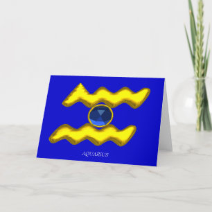 AQUARIUS Blue Sapphire & Gold Zodiac Birthday Card