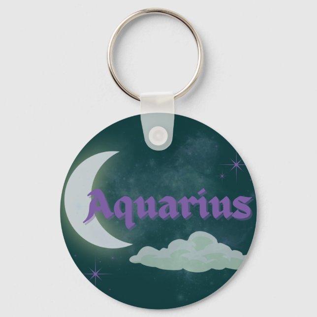 Aquarius Celestial Aesthetic Dreamy Moon Cloud Art Key Ring (Front)
