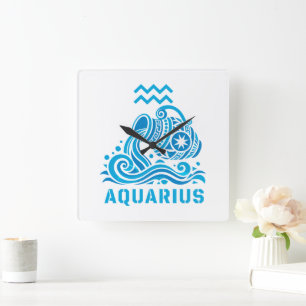 Aquarius Celestial Water Bearer Blue Art Square Wall Clock
