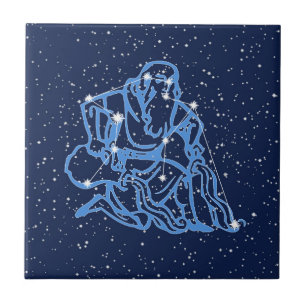 Aquarius Constellation and Sun Sign with Stars Cer Ceramic Tile