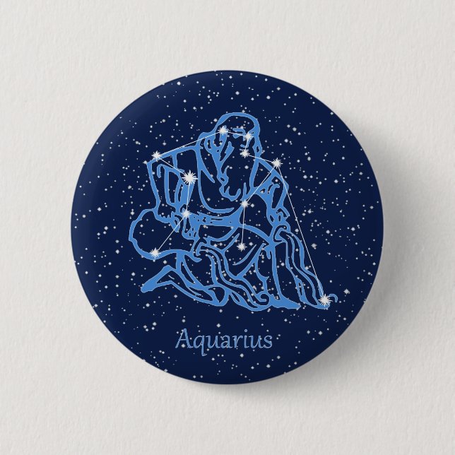 Aquarius Constellation and Zodiac Sign with Stars 6 Cm Round Badge (Front)