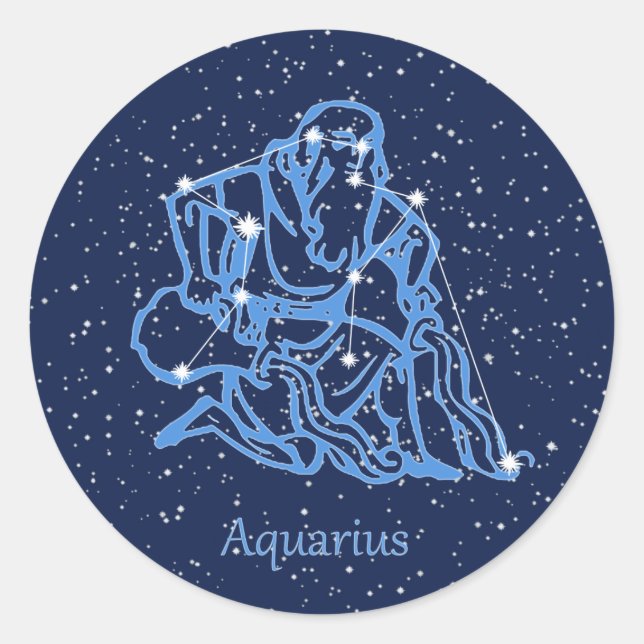 Aquarius Constellation and Zodiac Sign with Stars Classic Round Sticker (Front)