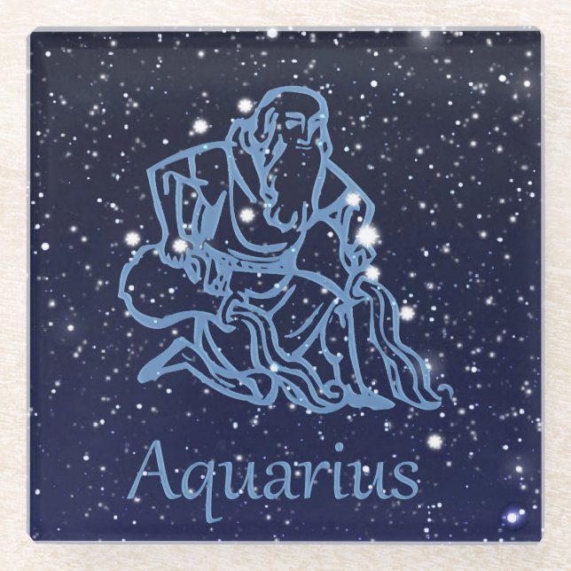 Aquarius Constellation and Zodiac Sign with Stars Glass Coaster (Front)