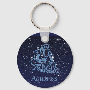 Aquarius Constellation and Zodiac Sign with Stars  Key Ring