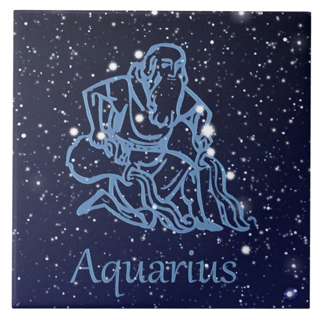 Aquarius Constellation and Zodiac Sign with Stars Tile (Front)