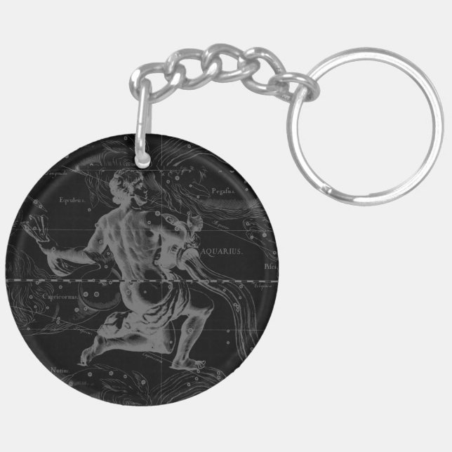 Aquarius Constellation Hevelius 1690 on Black Key Ring (Back Right)