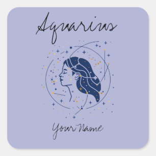 Aquarius Constellation Line Art Square Sticker