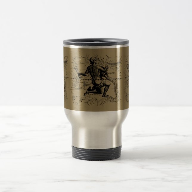 Aquarius Constellation Map by Hevelius Travel Mug (Center)