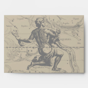 Aquarius Constellation Map Hevelius 1690 on Taupe Envelopes