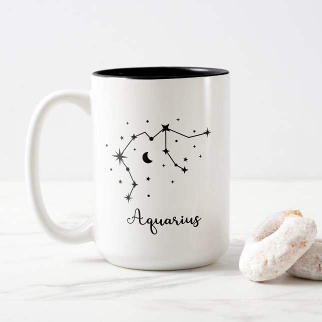 Aquarius Constellation Two-Tone Coffee Mug (With Donut)