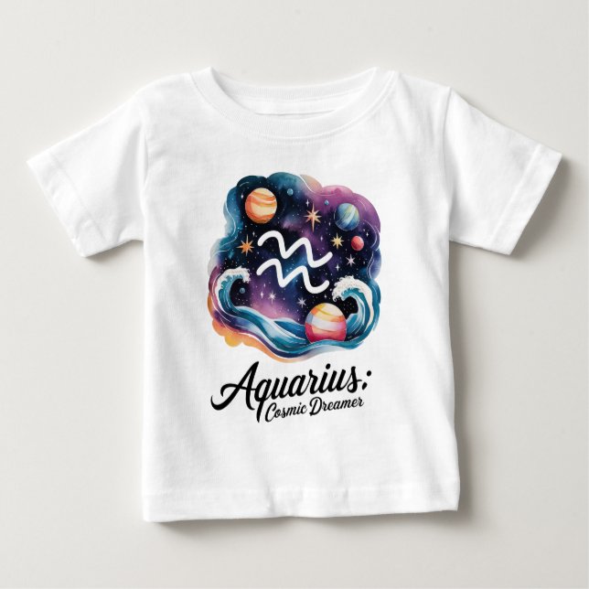 Aquarius Cosmic Dreamer Watercolor Zodiac Sign Baby T-Shirt (Front)