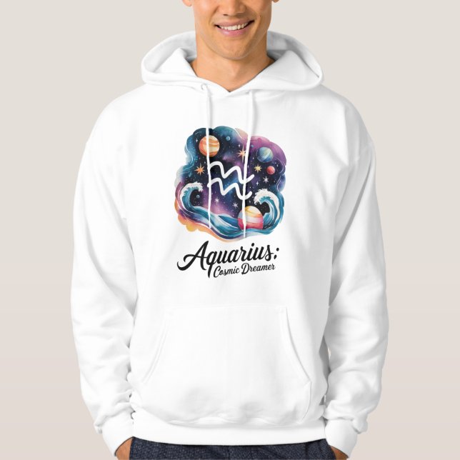 Aquarius Cosmic Dreamer Watercolor Zodiac Sign Hoodie (Front)