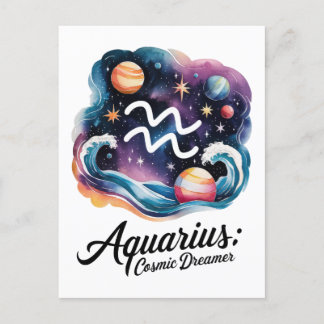 Aquarius Cosmic Dreamer Watercolor Zodiac Sign Postcard