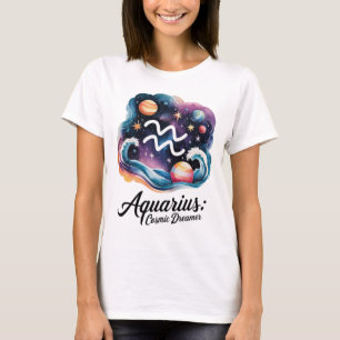 Aquarius Cosmic Dreamer Watercolor Zodiac Sign T-Shirt