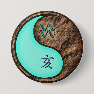 Aquarius & Earth Boar 7.5 Cm Round Badge