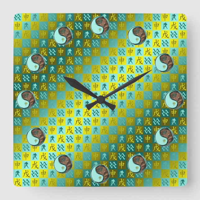 Aquarius & Earth Monkey Square Wall Clock (Front)