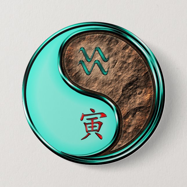Aquarius & Earth Tiger 7.5 Cm Round Badge (Front)