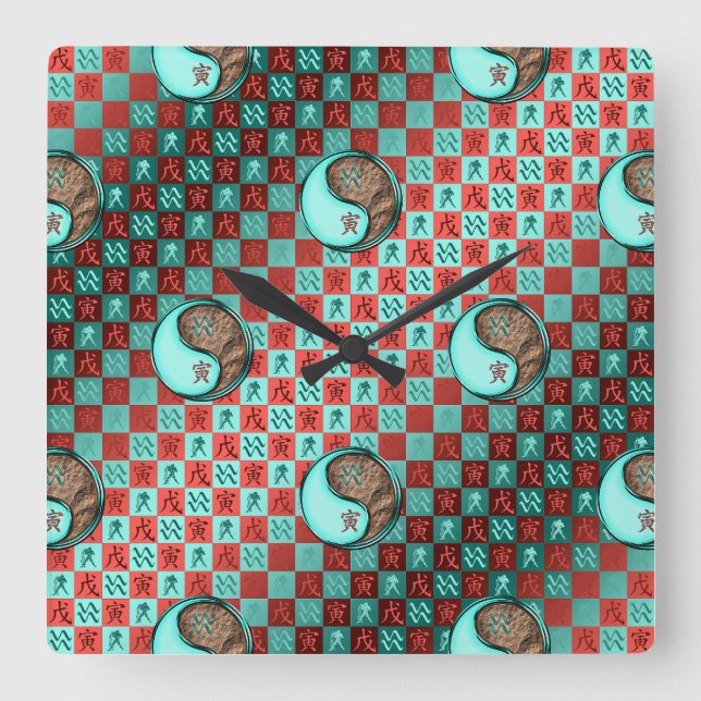 Aquarius & Earth Tiger Square Wall Clock (Front)