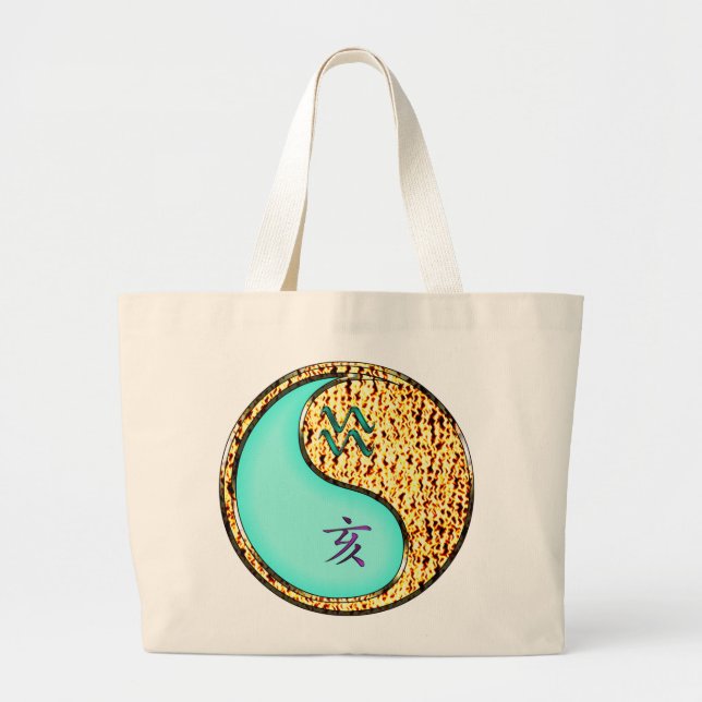 Aquarius & Fire Boar Large Tote Bag (Front)