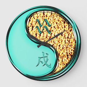 Aquarius & Fire Dog Large Clock