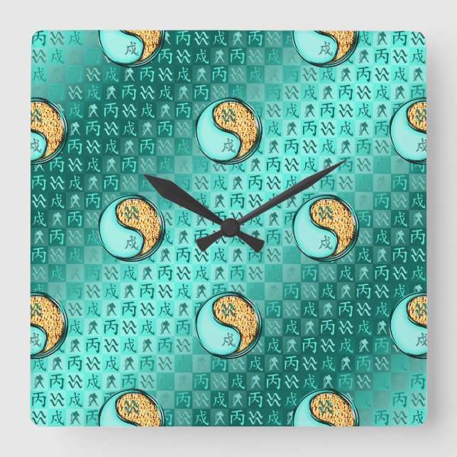 Aquarius & Fire Dog Square Wall Clock (Front)