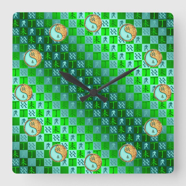 Aquarius & Fire Goat Square Wall Clock (Front)