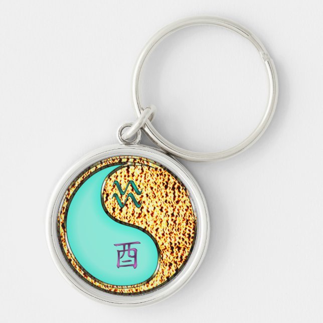 Aquarius & Fire Rooster Key Ring (Front)