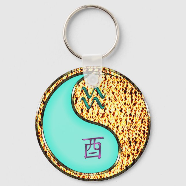 Aquarius & Fire Rooster Keychain (Front)