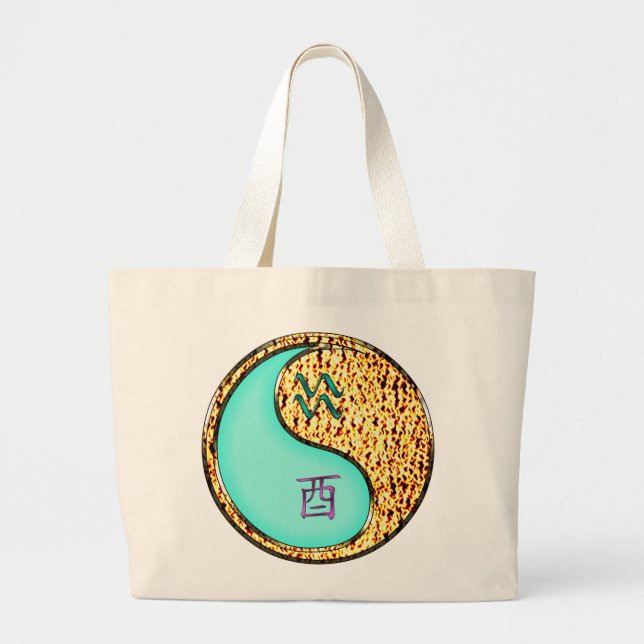 Aquarius & Fire Rooster Large Tote Bag (Front)