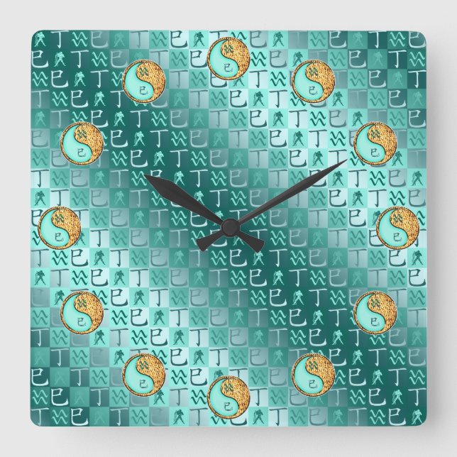Aquarius & Fire Snake Square Wall Clock (Front)