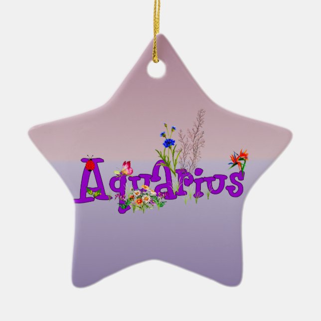 Aquarius Flowers Ceramic Ornament (Front)