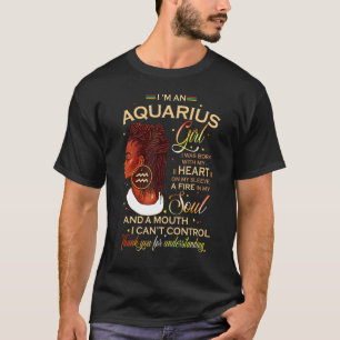 Aquarius Girl Afro Locs Girl Zodiac Signs Birthday T-Shirt