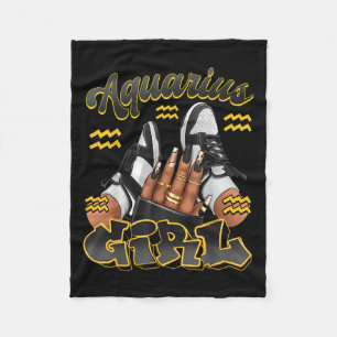 Aquarius Girl Birthday Afro Queen Sneakers Zodiac  Fleece Blanket