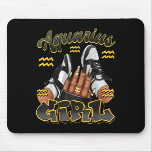 Aquarius Girl Birthday Afro Queen Sneakers Zodiac Mouse Pad