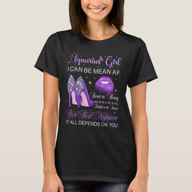 Aquarius Girl Birthday Purple High Heels Dripping  T-Shirt (Front)