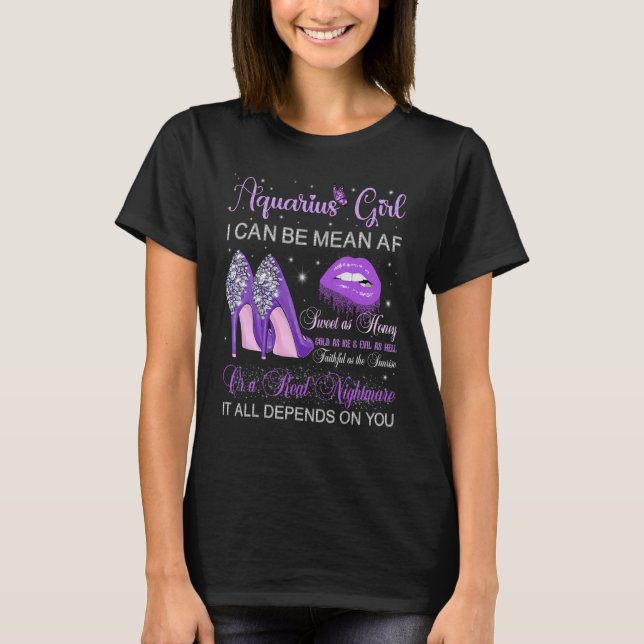 Aquarius Girl Birthday Purple High Heels Dripping  T-Shirt (Front)