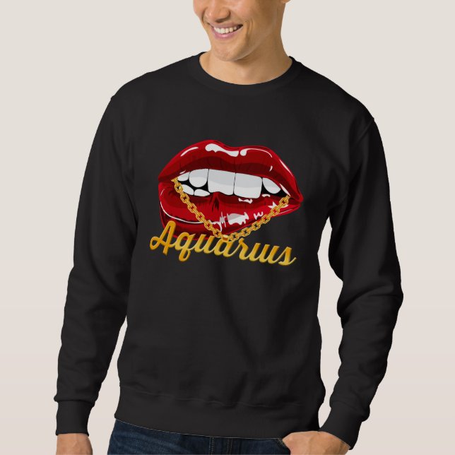 Aquarius Girl Juicy Lips Gold Chain Astrology Zodi Sweatshirt (Front)