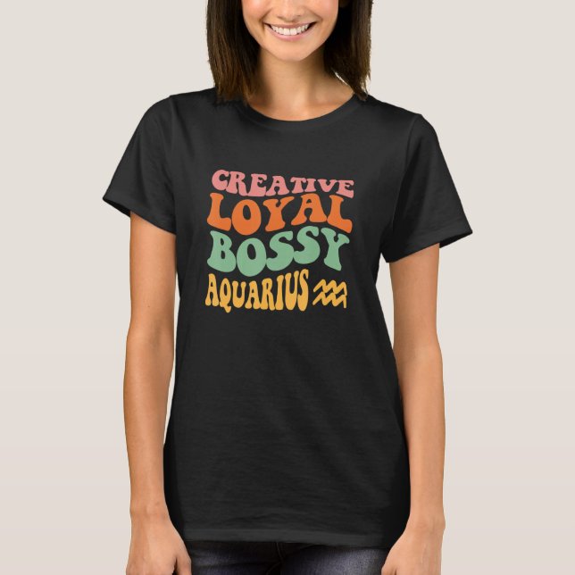 Aquarius Girl Zodiac Sign Retro Hippie Creative Lo T-Shirt (Front)