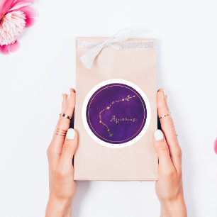 Aquarius Gold Foil Zodiac Constellation  Classic Round Sticker