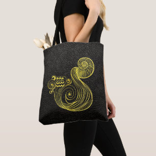 Aquarius Gold on Leather Tote Bag