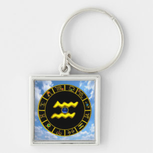 AQUARIUS /GOLD ZODIAC BIRTHDAY JEWEL KEY RING