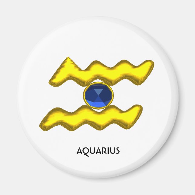 AQUARIUS /GOLD ZODIAC BIRTHDAY JEWEL MAGNET (Front)