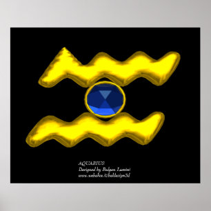 AQUARIUS /GOLD ZODIAC BIRTHDAY JEWEL POSTER