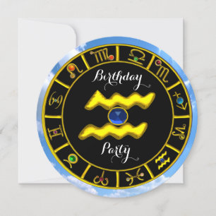 AQUARIUS.GOLD ZODIAC BIRTHDAY SIGN,ASTROLOGY CHART INVITATION