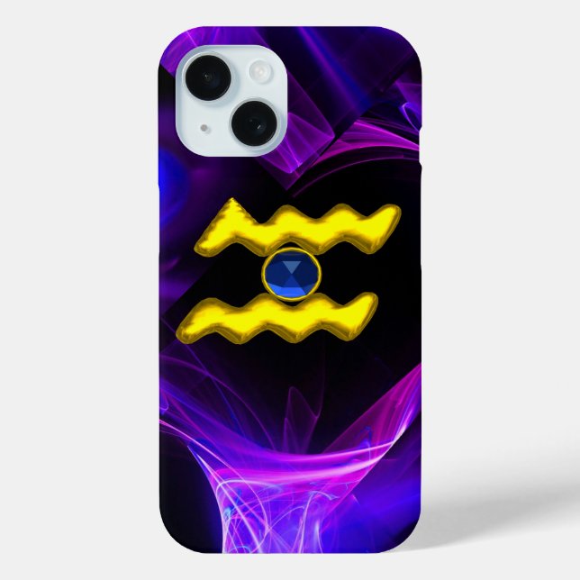 AQUARIUS GOLD ZODIAC SIGN Blue Purple Fractals Case-Mate iPhone Case (Back)